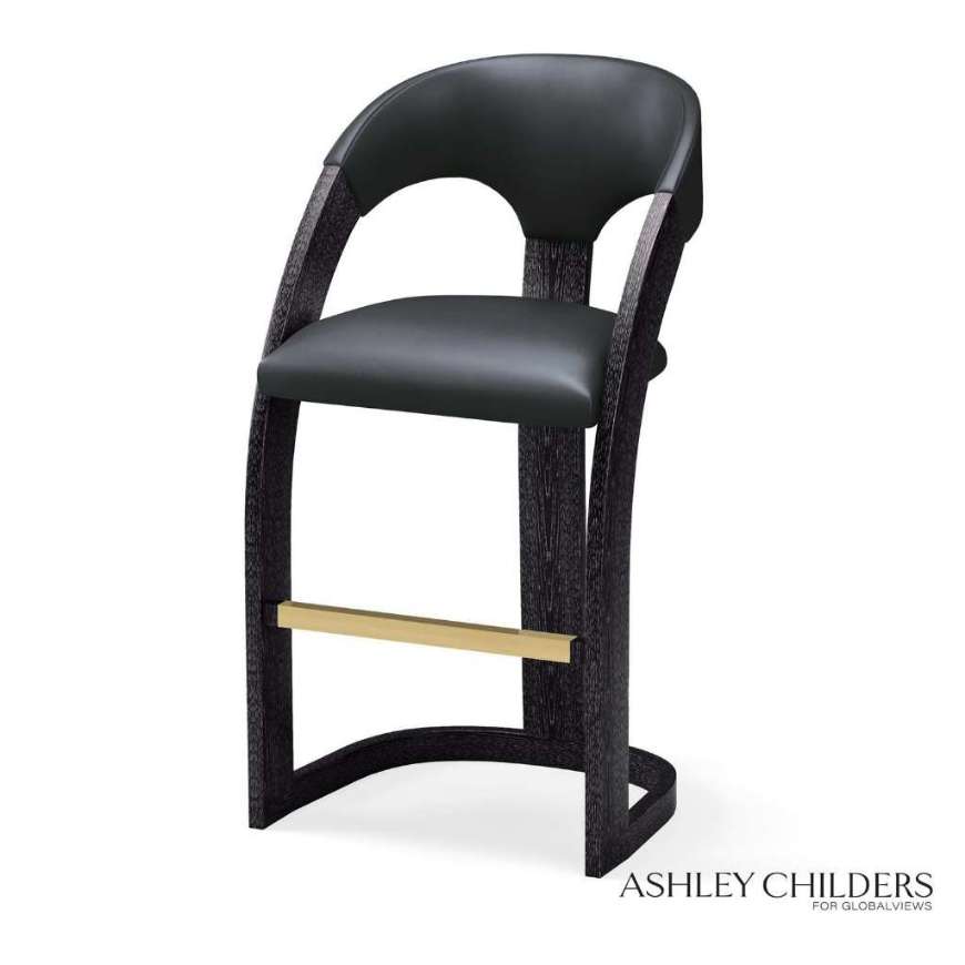 Picture of DELIA BAR STOOL-EBONY CERUSED-GRAPHITE LEATHER