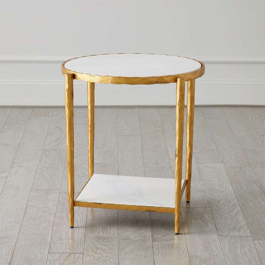 Picture of CIRCLE/SQUARE SIDE TABLE-GOLD W/WHITE MARBLE