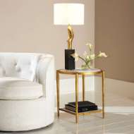 Picture of CIRCLE/SQUARE SIDE TABLE-GOLD W/WHITE MARBLE