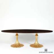 Picture of FLUTE TABLE 96" WALNUT TOP W/26" GOLD LEAF BASE