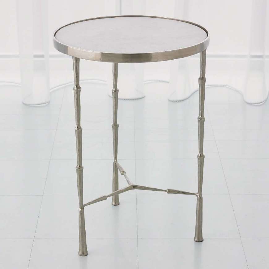 Picture of SPIKE ACCENT TABLE-ANTIQUE NICKEL W/WHITE MARBLE TOP