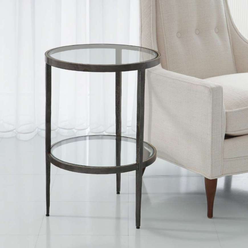 Picture of LAFORGE TWO TIERED SIDE TABLE-IRON & BRAISED BRASS