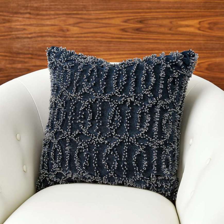 Picture of CIRCLES BEADED PILLOW-INDIGO