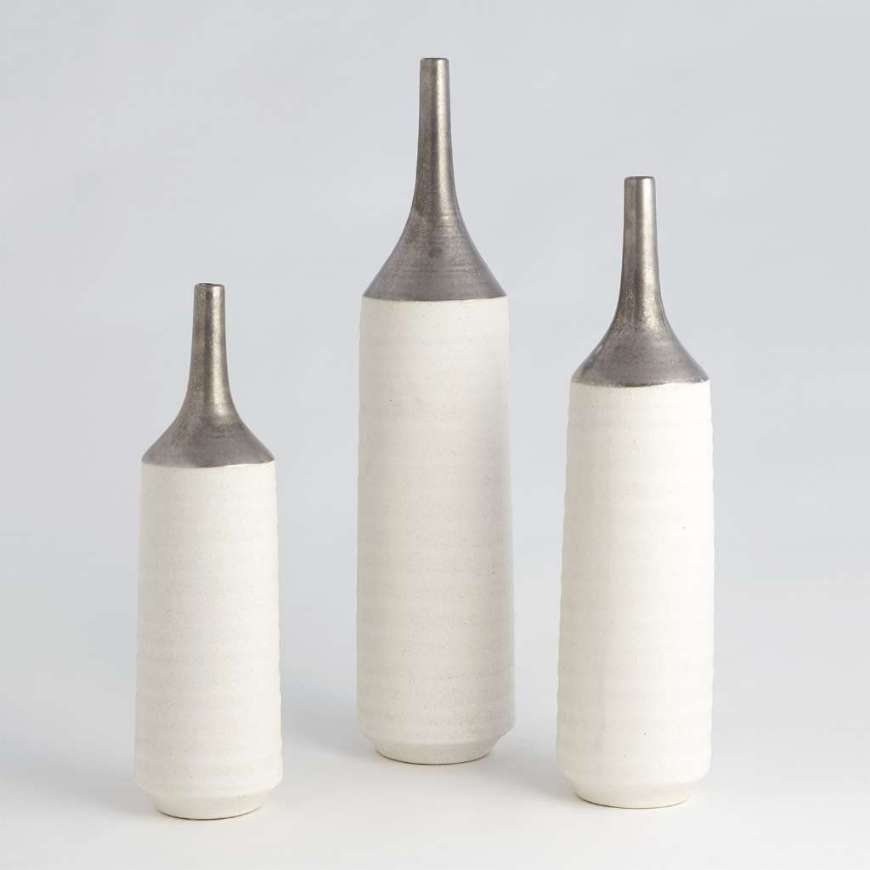 Picture of TWO-TONED VASE-SILVER/WHITE