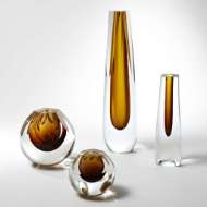 Picture of TRIANGLE CUT GLASS VASE-AMBER