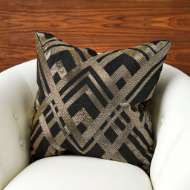 Picture of WOVEN LINES PILLOW-BLACK & GOLD