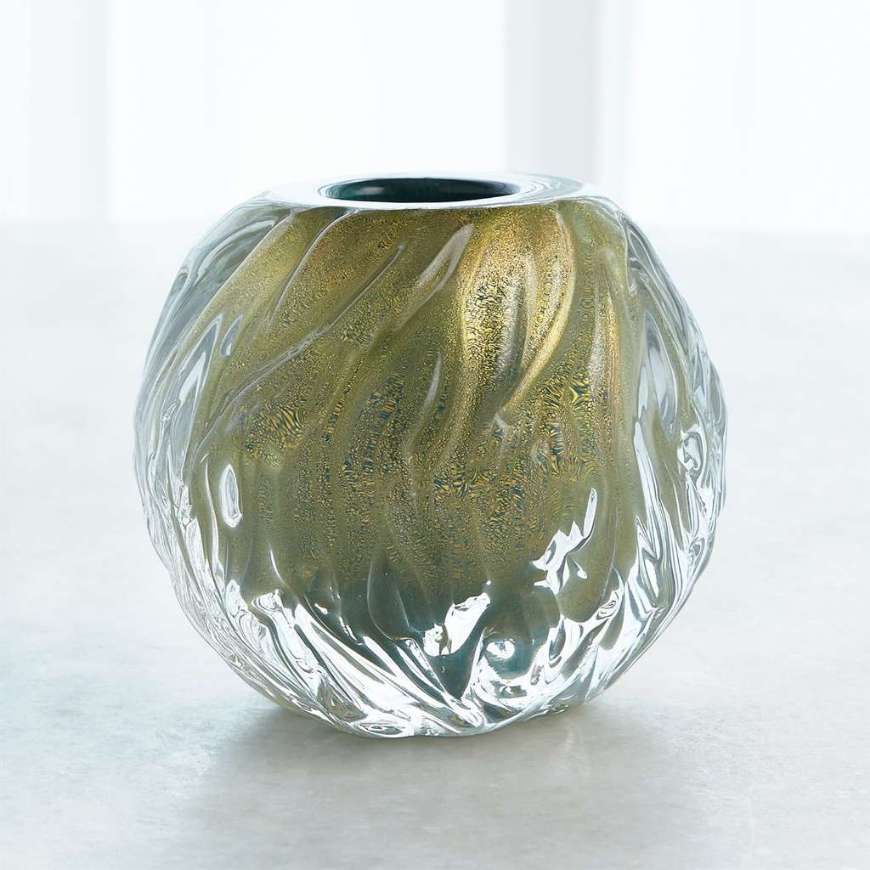 Picture of ROUND SWIRL VASE-GREEN GOLD