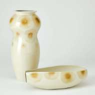 Picture of SPOTS VASE & BOWL-WHITE W/TAUPE SPOTS