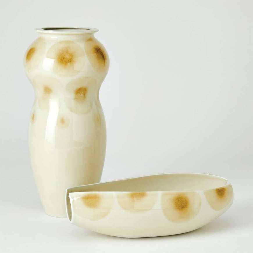 Picture of SPOTS VASE & BOWL-WHITE W/TAUPE SPOTS