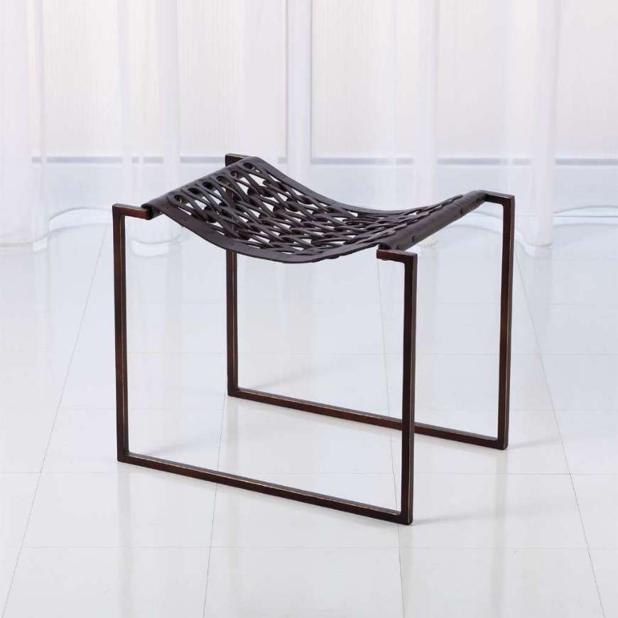 Picture of KNIT & PEARL STOOL-BRONZE-DARK BROWN LEATHER