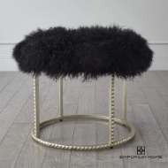 Picture of STUD POUF-SILVER LEAF-BLACK FUR