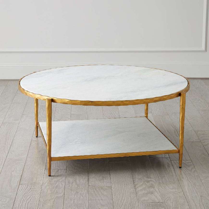 Picture of CIRCLE/SQUARE COCKTAIL TABLE-GOLD W/ WHITE MARBLE