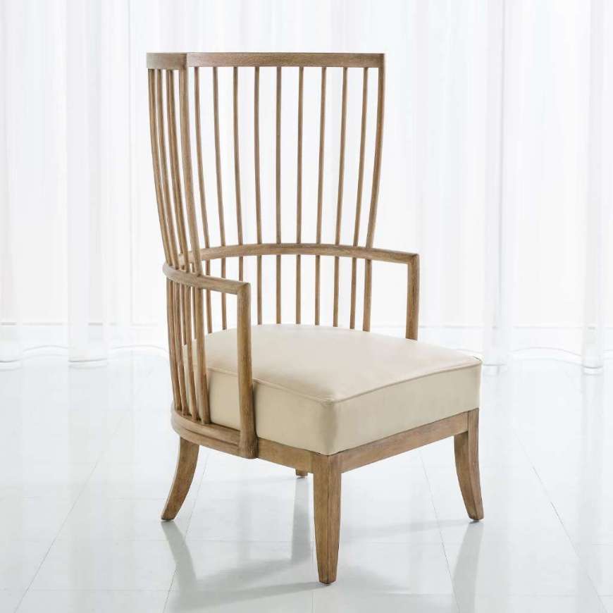 Picture of SPINDLE WING CHAIR-BEIGE LEATHER