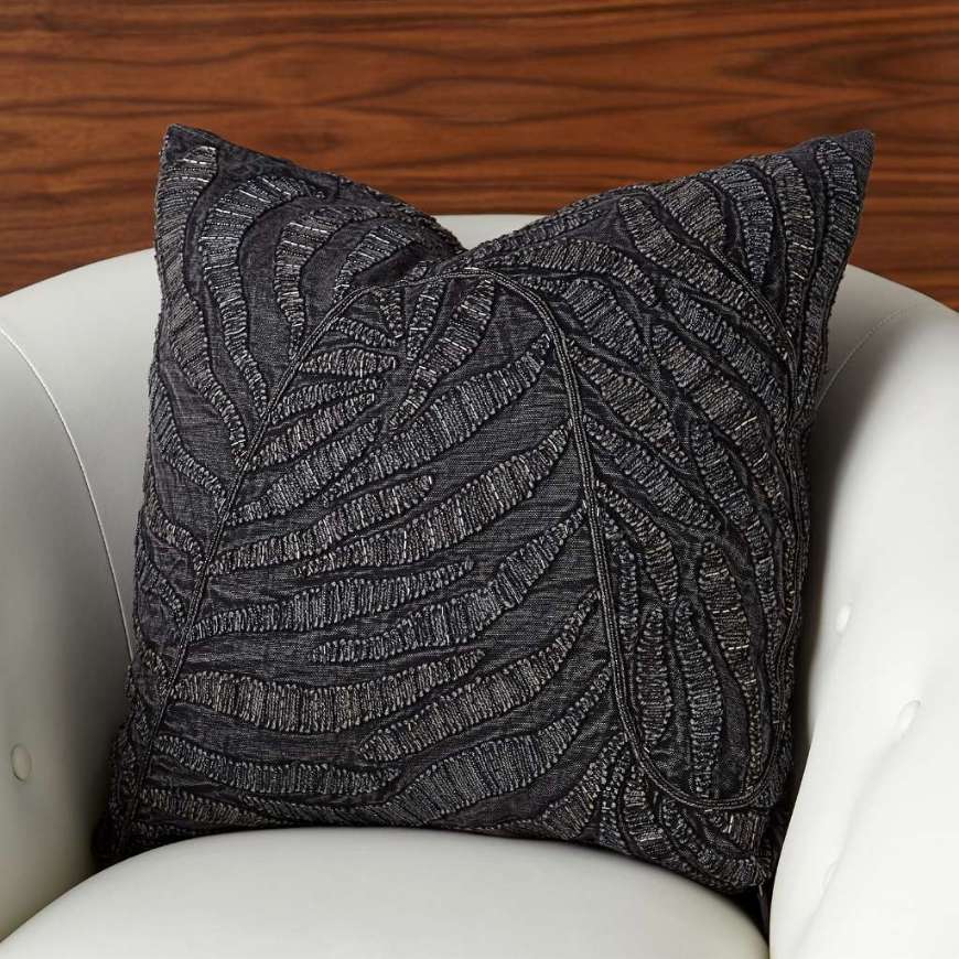 Picture of BEADED PALM LEAF PILLOW-INDIGO