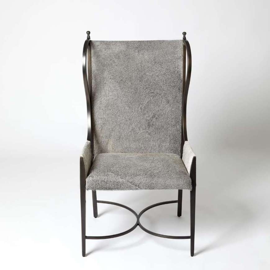 Picture of IRON WING CHAIR W/GREY HAIR-ON-HIDE