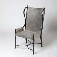 Picture of IRON WING CHAIR W/GREY HAIR-ON-HIDE