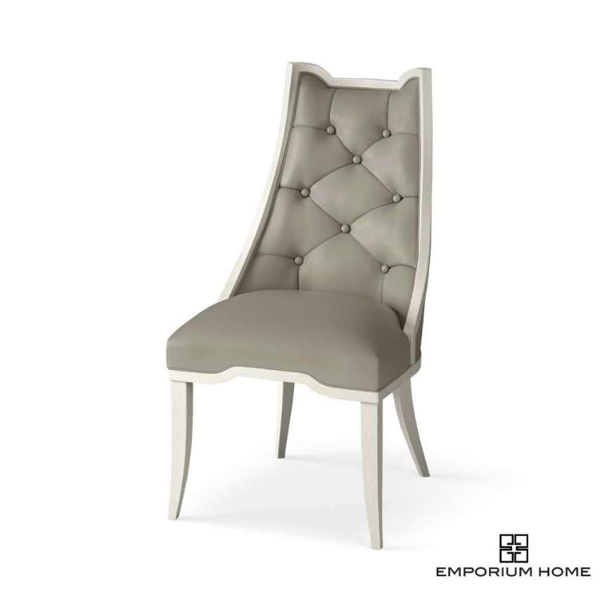 Picture of LOGAN DINING CHAIR-ANTIQUE WHITE-CHESTERFIELD GREY LEATHER