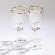 Picture of S/4 HAMMERED FOOTED WINE GLASSES-CLEAR W/GOLD RIM