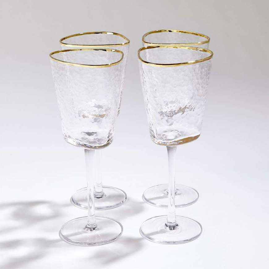 Picture of S/4 HAMMERED FOOTED WINE GLASSES-CLEAR W/GOLD RIM