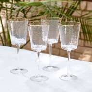 Picture of S/4 HAMMERED FOOTED WINE GLASSES-CLEAR W/GOLD RIM