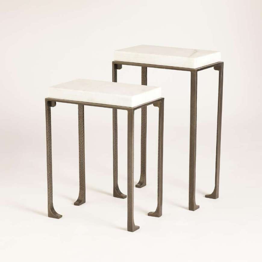 Picture of ZEN SIDE TABLES W/WHITE HONED MARBLE-BRONZE-GREY