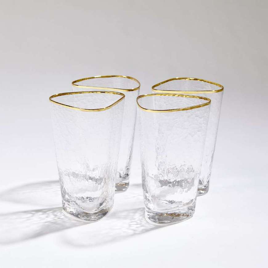 Picture of S/4 HAMMERED HIGH BALL GLASSES-CLEAR W/GOLD RIM