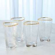 Picture of S/4 HAMMERED HIGH BALL GLASSES-CLEAR W/GOLD RIM