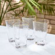 Picture of S/4 HAMMERED HIGH BALL GLASSES-CLEAR W/GOLD RIM