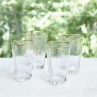 Picture of S/4 HAMMERED HIGH BALL GLASSES-CLEAR W/GOLD RIM