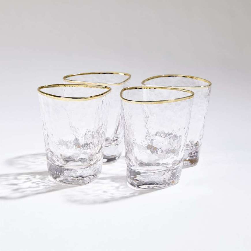 Picture of S/4 HAMMERED WATER GLASSES-CLEAR W/GOLD RIM