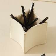 Picture of FOLDED LEATHER PENCIL CUP-IVORY