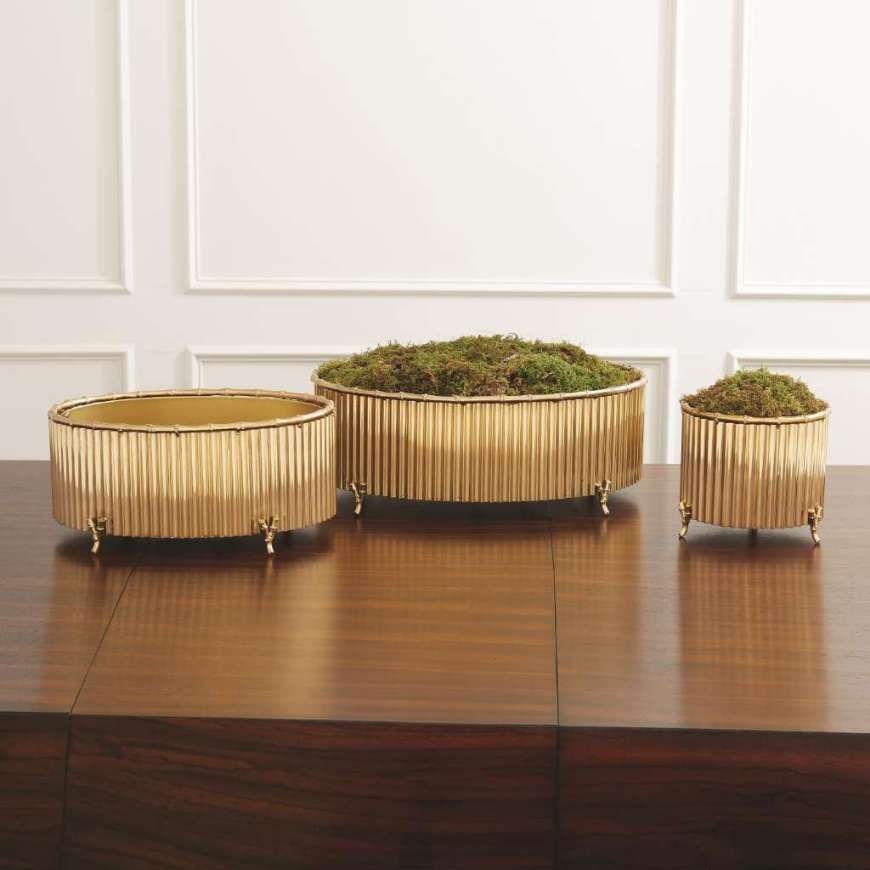 Picture of CORRUGATED BAMBOO CACHEPOT-BRASS