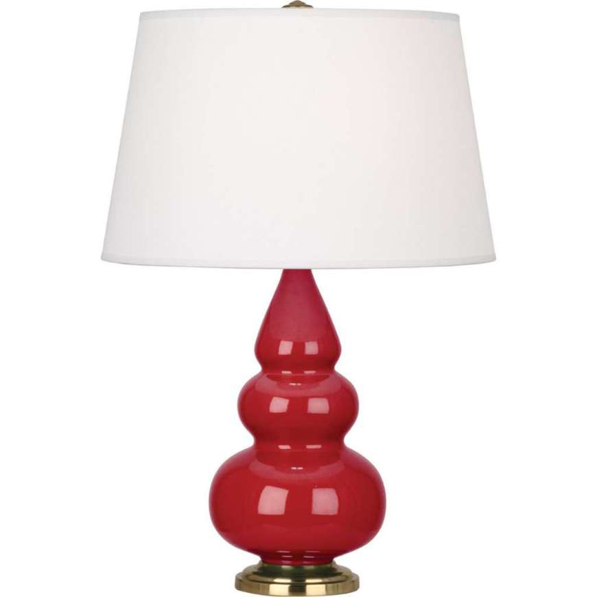 Picture of RUBY RED SMALL TRIPLE GOURD ACCENT LAMP IN RUBY RED GLAZED CERAMIC WITH ANTIQUE BRASS FINISHED ACCENTS RR30X