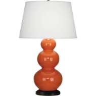 Picture of PUMPKIN TRIPLE GOURD TABLE LAMP IN PUMPKIN GLAZED CERAMIC WITH DEEP PATINA BRONZE FINISHED ACCENTS 332X