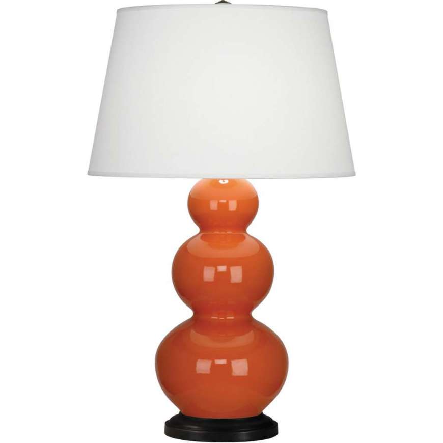 Picture of PUMPKIN TRIPLE GOURD TABLE LAMP IN PUMPKIN GLAZED CERAMIC WITH DEEP PATINA BRONZE FINISHED ACCENTS 332X