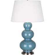 Picture of STEEL BLUE TRIPLE GOURD TABLE LAMP IN STEEL BLUE GLAZED CERAMIC WITH ANTIQUE SILVER FINISHED ACCENTS OB42X