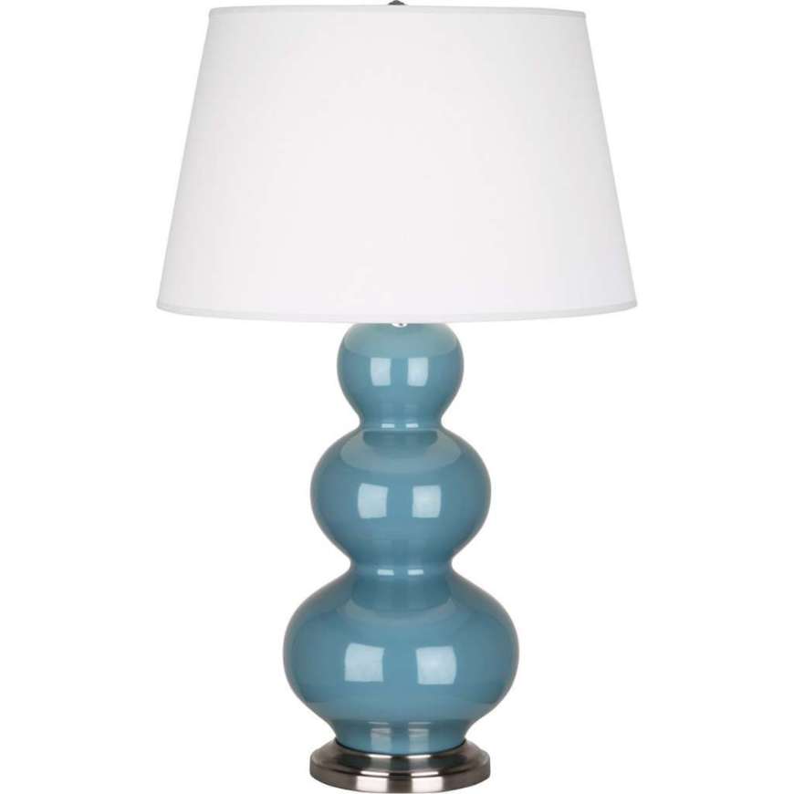 Picture of STEEL BLUE TRIPLE GOURD TABLE LAMP IN STEEL BLUE GLAZED CERAMIC WITH ANTIQUE SILVER FINISHED ACCENTS OB42X