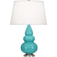 Picture of EGG BLUE SMALL TRIPLE GOURD ACCENT LAMP IN EGG BLUE GLAZED CERAMIC WITH ANTIQUE SILVER FINISHED ACCENTS 292X