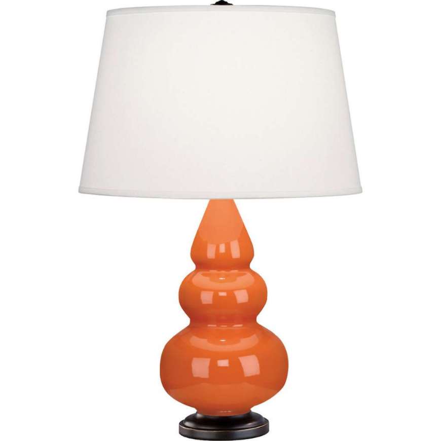 Picture of PUMPKIN SMALL TRIPLE GOURD ACCENT LAMP IN PUMPKIN GLAZED CERAMIC WITH DEEP PATINA BRONZE FINISHED ACCENTS 262X