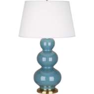 Picture of STEEL BLUE TRIPLE GOURD TABLE LAMP IN STEEL BLUE GLAZED CERAMIC WITH ANTIQUE BRASS FINISHED ACCENTS OB40X