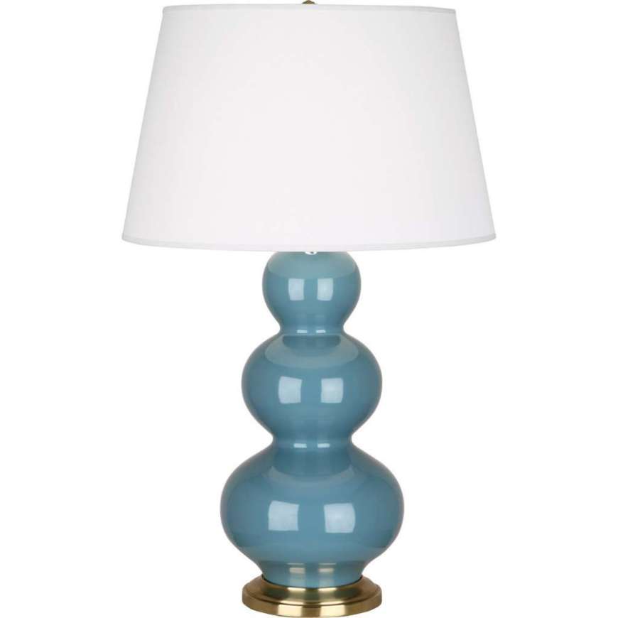 Picture of STEEL BLUE TRIPLE GOURD TABLE LAMP IN STEEL BLUE GLAZED CERAMIC WITH ANTIQUE BRASS FINISHED ACCENTS OB40X