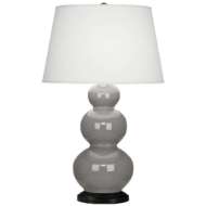 Picture of SMOKEY TAUPE TRIPLE GOURD TABLE LAMP IN SMOKY TAUPE GLAZED CERAMIC WITH DEEP PATINA BRONZE FINISHED ACCENTS 339X