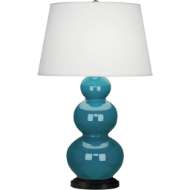 Picture of PEACOCK TRIPLE GOURD TABLE LAMP IN PEACOCK GLAZED CERAMIC WITH DEEP PATINA BRONZE FINISHED ACCENTS 343X