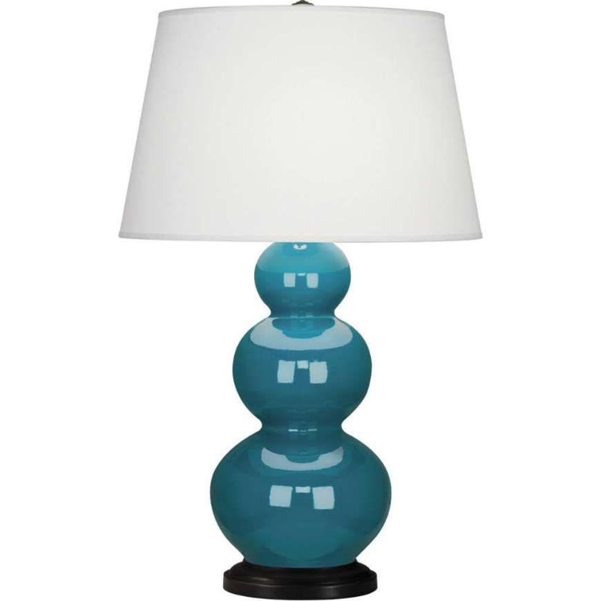 Picture of PEACOCK TRIPLE GOURD TABLE LAMP IN PEACOCK GLAZED CERAMIC WITH DEEP PATINA BRONZE FINISHED ACCENTS 343X