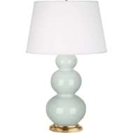 Picture of CELADON TRIPLE GOURD TABLE LAMP IN CELADON GLAZED CERAMIC WITH ANTIQUE NATURAL BRASS FINISHED ACCENTS 369X