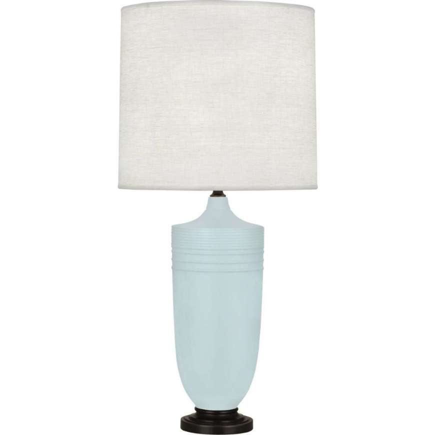 Picture of MATTE SKY BLUE MICHAEL BERMAN HADRIAN TABLE LAMP IN MATTE SKY BLUE GLAZED CERAMIC WITH DEEP PATINA BRONZE ACCENTS MSB28