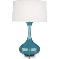 Picture of STEEL BLUE PIKE TABLE LAMP IN STEEL BLUE GLAZED CERAMIC WITH LUCITE BASE OB996