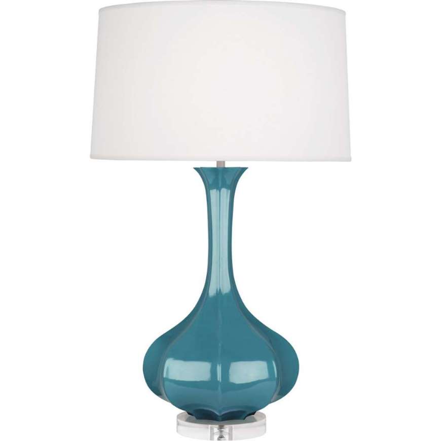 Picture of STEEL BLUE PIKE TABLE LAMP IN STEEL BLUE GLAZED CERAMIC WITH LUCITE BASE OB996