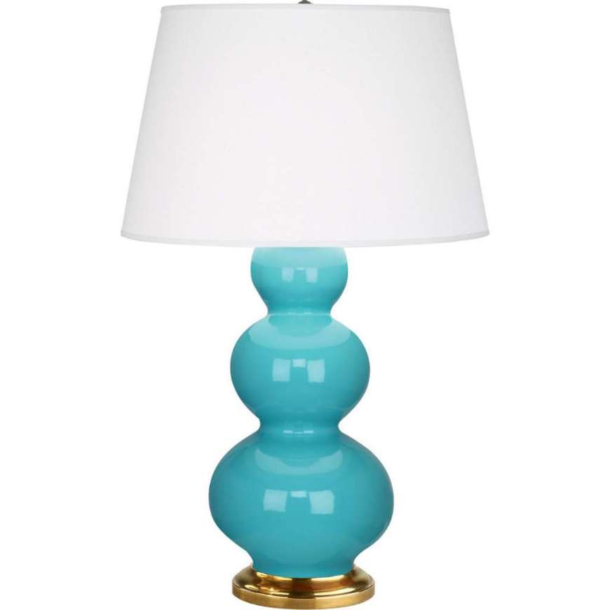 Picture of EGG BLUE TRIPLE GOURD TABLE LAMP IN EGG BLUE GLAZED CERAMIC WITH ANTIQUE NATURAL BRASS FINISHED ACCENTS 322X