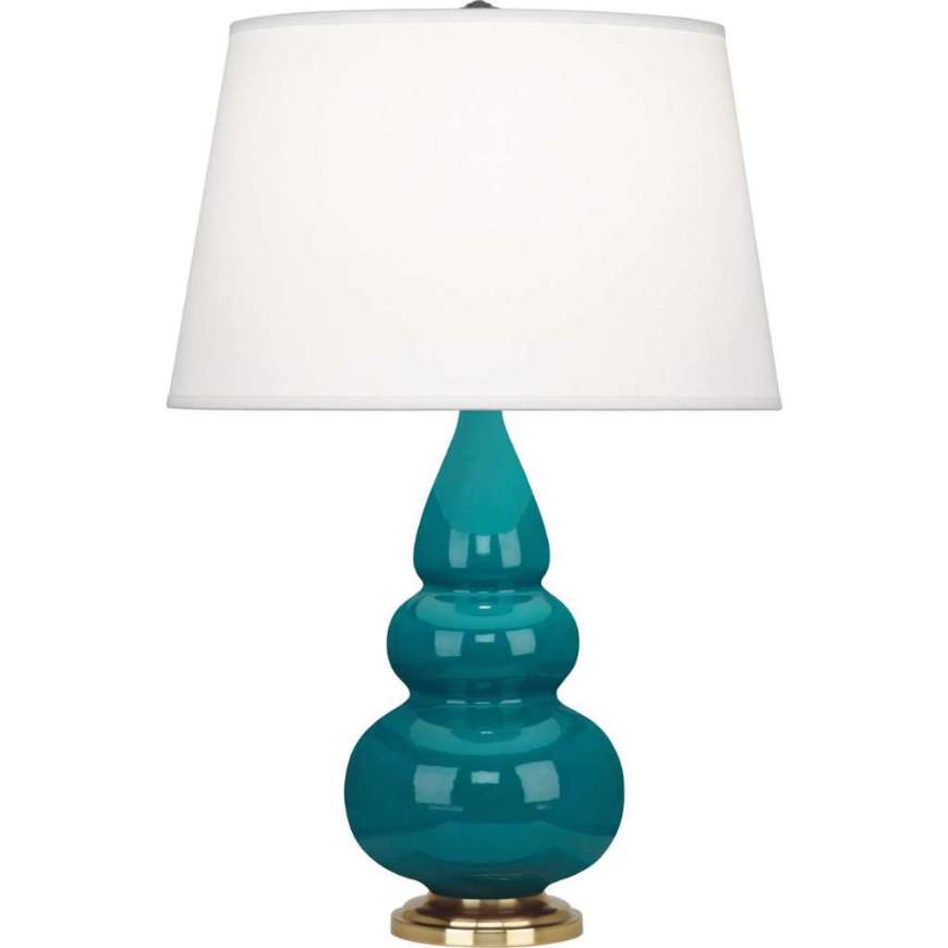 Picture of PEACOCK SMALL TRIPLE GOURD ACCENT LAMP IN PEACOCK GLAZED CERAMIC WITH ANTIQUE NATURAL BRASS FINISHED ACCENTS 253X